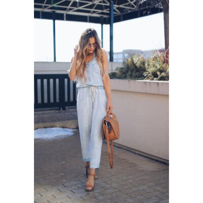 Women Sleeveless Dungarees Overall Long Playsuit Jumpsuit Romper Pant Trousers