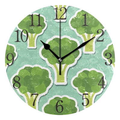 Wall Clock Arabic Numerals Design Broccoli Pattern Round