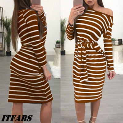 US STOCK Womens Long Sleeve Stripe Party Crew Neck Bandage Bodycon T-shirt Dress
US STOCK Womens Long Sleeve Stripe Party Crew Neck Bandage Bodycon T-shirt Dress