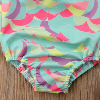 2-7T Kids Girls Toddler Swimsuit Waves Simwear One-piece Beachwear Bathing Suit