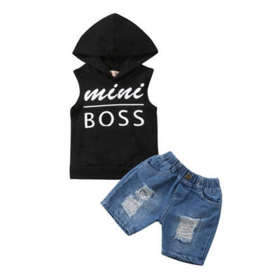 Newborn Kids Baby Boys Hoodie Vest Tops T-shirt Denim Short Outfits Clothes