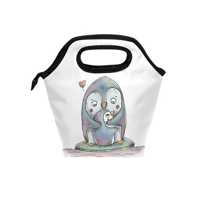 Insulated Lunch Tote Bag Penguin Travel Picnic Lunch Handbags Portable Zipper Lunch Bag Box