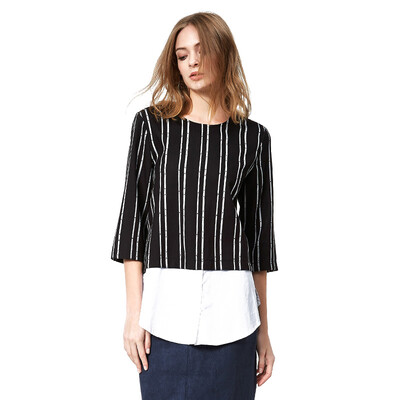 UR women stripes hit color round neck loose fashion city blouse shirt WG32S2CN2001 deep black
UR women stripes hit color round neck loose fashion city blouse shirt WG32S2CN2001 deep black
