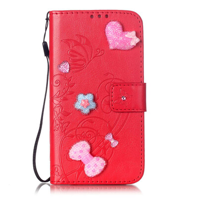 Red Flower Design PU Leather Flip Cover Wallet Card Holder Case for LG K4