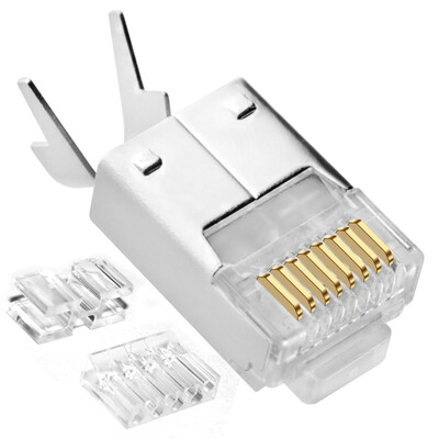 CNCOB CN-TC6H6BA-23E Genuine ultra-six super-shielded crystal head gold-plated three-piece with clip 8P8C cable connector CAT6 30 bag 
CNCOB CN-TC6H6BA-23E Genuine ultra-six super-shielded crystal head gold-plated three-piece with clip 8P8C cable connector CAT6 30 bag