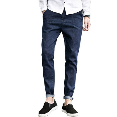 (MSEK) NZK3646 Men's Korean Slim Pants Personal Trends Feet Jeans Blue 32