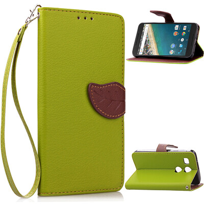 Green Design PU Leather Flip Cover Wallet Card Holder Case for Google Nexus 5X