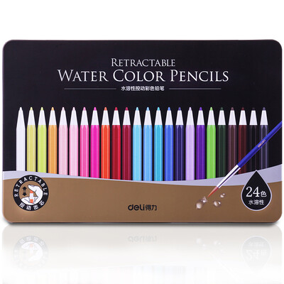 Deli 6518 24-color water-soluble color pencil water-soluble color lead 24 color box set with a brush
Deli 6518 24-color water-soluble color pencil water-soluble color lead 24 color box set with a brush