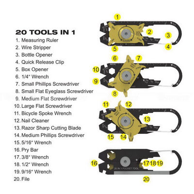 20 In 1 EDC Outdoor Multi Tool Stainless Steel Keychain Key Hanging Bottle Opener Nail Puller Screwdriver
20 In 1 EDC Outdoor Multi Tool Stainless Steel Keychain Key Hanging Bottle Opener Nail Puller Screwdriver