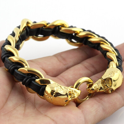 Fashion Mens Jewelry gold Skull Charm Bracelet 316L Stainless Steel PU Leather Braided Wristband Hasp mens jewelry stores
Fashion Mens Jewelry gold Skull Charm Bracelet 316L Stainless Steel PU Leather Braided Wristband Hasp mens jewelry stores