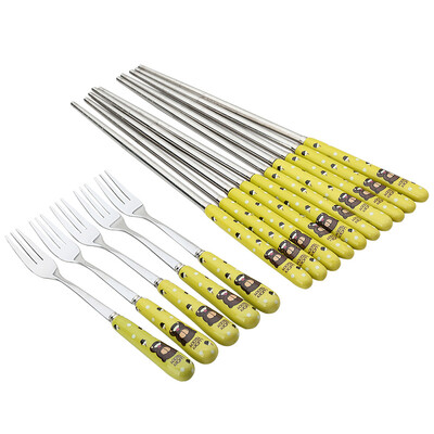 Jingdong supermarket the United States kitchen maxcook chopsticks fruit fork Korean stainless steel ceramic handle chopsticks dessert fork 10 sets MCGC425