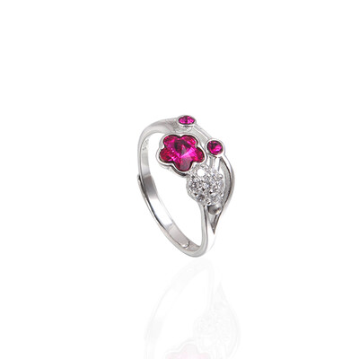 925 Silver White Cubic Zirconia and Austrian crystals 925 Sterling Silver adjustable Ring