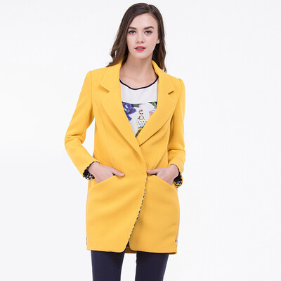TMI Mystery Women 's Spring Suit Collar Tunic Coat 161236 Yellow S