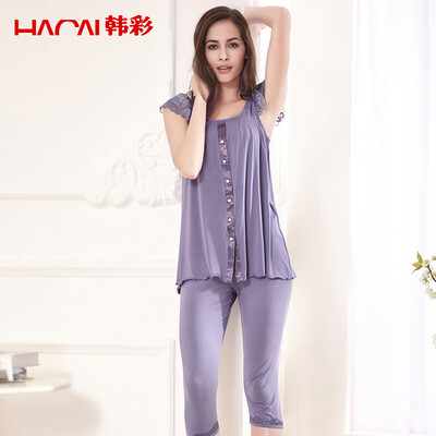 Han Choi HACAI pajamas summer short sleeves Modal Ms pure color round neck loose home clothing suit blue 16590 L
Han Choi HACAI pajamas summer short sleeves Modal Ms pure color round neck loose home clothing suit blue 16590 L