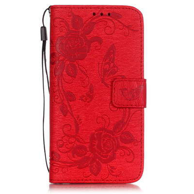 Red Butterfly Style PU Leather Flip Cover Wallet Card Holder Case for LG K7