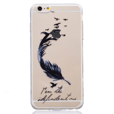 Black feathers Pattern Soft Thin TPU Rubber Silicone Gel Case Cover for IPHONE 66S