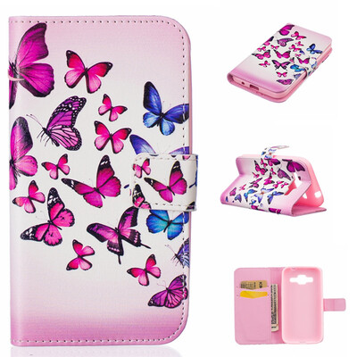 Pink and blue butterfly Design PU Leather Flip Cover Wallet Card Holder Case for SAMSUNG GALAXY CORE Prime G360