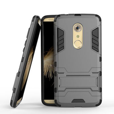Gray Slim Robot Armor Kickstand Shockproof Hard Rugged Rubber Back Case For ZTE AXON 7