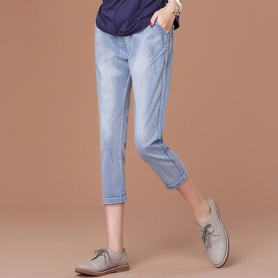 City Plus CITYPLUS 2017 Fall New Women&39s Arts&Crafts Marshall Harlan Department with elastic leisure seven jeans CWKN171152 light blue L