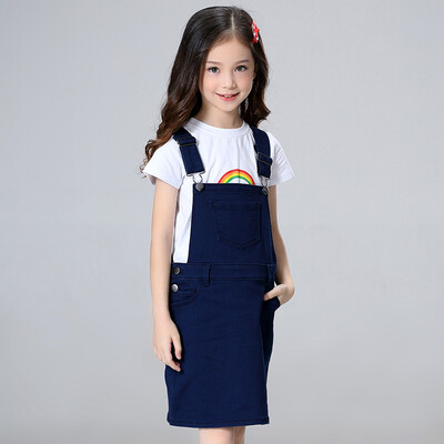 Cute Girl 's Skirt Cowboy Skirt Girl Dresses Kids Skirt Deep Blue J079A110