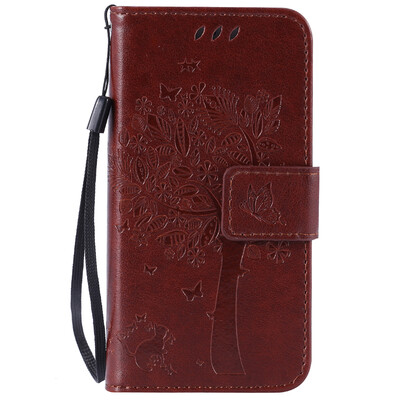 Brown Tree Design PU Leather Flip Cover Wallet Card Holder Case for IPHONE 5