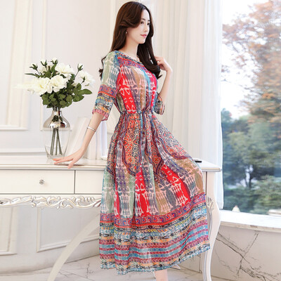 Si Bo дома женщин 2017 лет с коротким рукавом шею печать национальный ветер высокой талии было тонкое шифон платье S71R0332A28S цвет S 
Si Bo дома женщин 2017 лет с коротким рукавом шею печать национальный ветер высокой талии было тонкое шифон платье S71R0332A28S цвет S