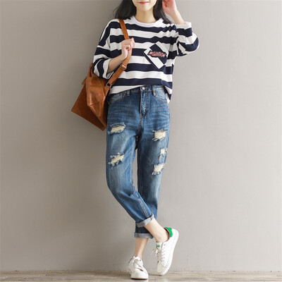 CITYPLUS art school female high waist harem pants casual pants loose holes jeans nine points beggars pants CWKN172352 blue
CITYPLUS art school female high waist harem pants casual pants loose holes jeans nine points beggars pants CWKN172352 blue
