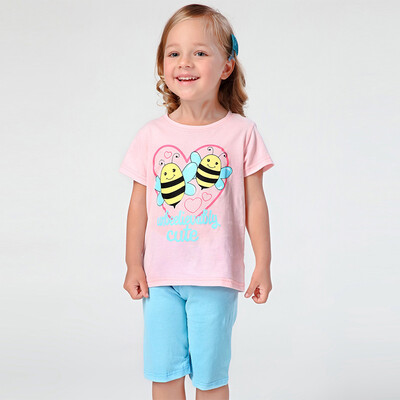 Xin Song children 's suits girls bees patch embroidered t-shirt shorts suit B147A pink blue 100
Xin Song children 's suits girls bees patch embroidered t-shirt shorts suit B147A pink blue 100