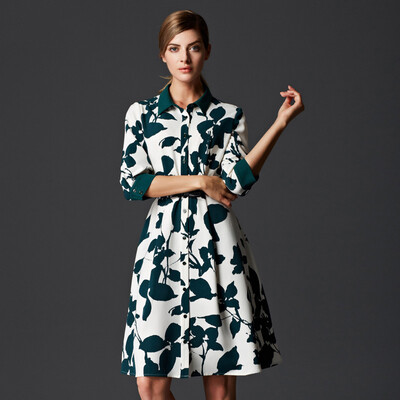 Marc Rebecca print dress shirt collar dress A word skirt 55220E suit S code