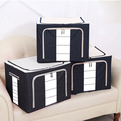 Oxford cloth double-sided visible storage box clothes sundries storage box storage box Navy blue dot 88L 3 Pack