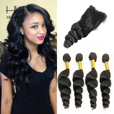 HHHair Hair Peruvian Loose wave Hair with Closure Unprocessed Virgin Human Hair 4pcs Weave with 1pc 4x4 inch Free Part Lace closur
HHHair Hair Peruvian Loose wave Hair with Closure Unprocessed Virgin Human Hair 4pcs Weave with 1pc 4x4 inch Free Part Lace closur