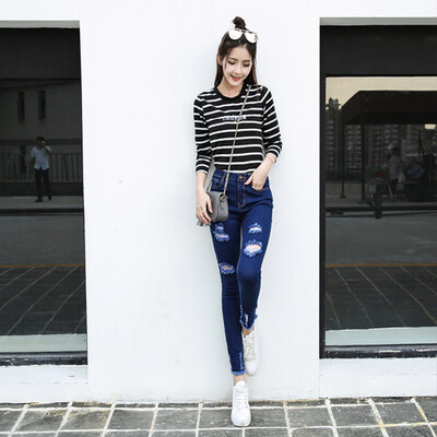 VIVAHEART Korean casual high waist stretch nine points cave jeans female pencil pants VWKN171134 blue 26
VIVAHEART Korean casual high waist stretch nine points cave jeans female pencil pants VWKN171134 blue 26