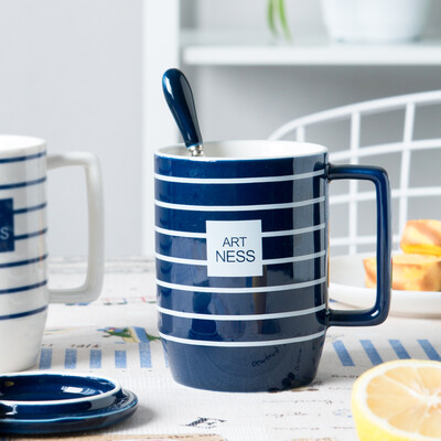 Porcelain soul ceramic with a lid with a spoon cup simple coffee cup large capacity creative personality couple cups mug line life blue stripes B
Porcelain soul ceramic with a lid with a spoon cup simple coffee cup large capacity creative personality couple cups mug line life blue stripes B