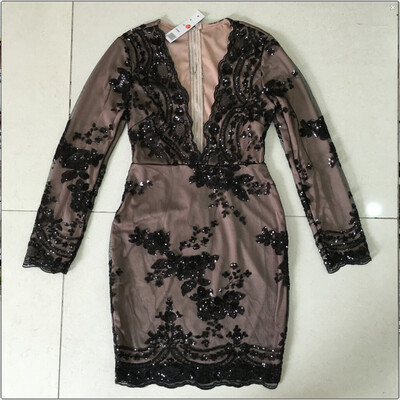 European&American sexy deep V led sequins long sleeve party dress party dress 
European&American sexy deep V led sequins long sleeve party dress party dress