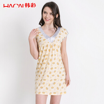 Han Choi HACAI pajamas female summer skirt modal skirt short sleeve print can be wearing a piece of casual clothes gray gray 16085 M