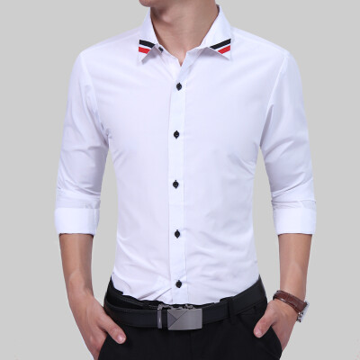 

Brand 2017 Fashion Male Shirt Long-Sleeves Tops Classic Pure Color Ribbon Mens Dress Shirts Slim Men Shirt 3XL
