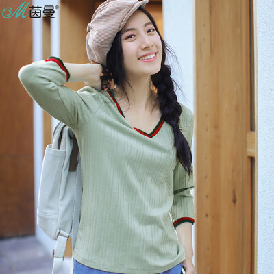 Yinman INMAN 2017 autumn new V collar simple seven-point sleeve was thin shirt T-shirt female 1873023168 bamboo blue green S 
Yinman INMAN 2017 autumn new V collar simple seven-point sleeve was thin shirt T-shirt female 1873023168 bamboo blue green S