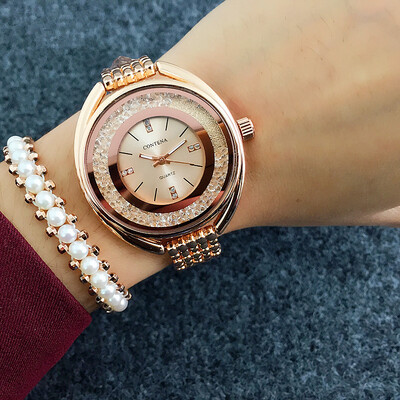 Fashion Ladies Dress Watch CONTENA Business Women Trendy Gold Quartz Wrist Watch Rhinestone Crystal Clock
Fashion Ladies Dress Watch CONTENA Business Women Trendy Gold Quartz Wrist Watch Rhinestone Crystal Clock