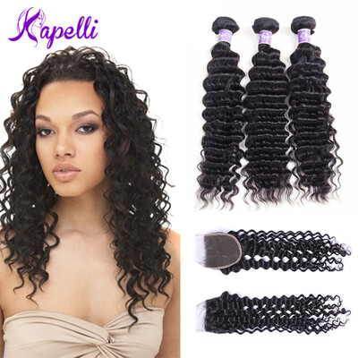 Kapelli hair 7A Brazilian Deep Wave Virgin Hair With Closure Deep Curly Weave Human Hair Lace Closure With Bundles
Kapelli hair 7A Brazilian Deep Wave Virgin Hair With Closure Deep Curly Weave Human Hair Lace Closure With Bundles