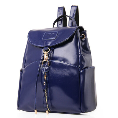 Aliwillam® New Korean fashion oil PU leather handbag shoulder bag large capacity backpack schoolbag for girls travel school bacpack