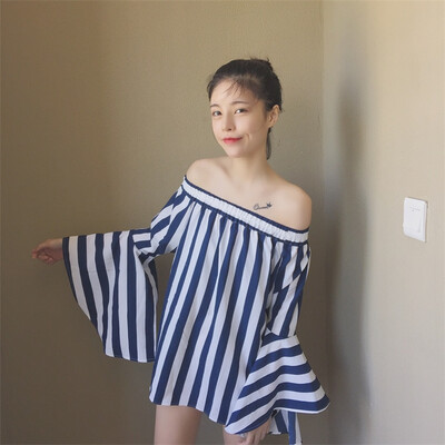 2017 Student Women's Ladies Long Sleeve Sexy Shirt Tone Sleeve Striped Loose Tunic Blouse
2017 Student Women's Ladies Long Sleeve Sexy Shirt Tone Sleeve Striped Loose Tunic Blouse