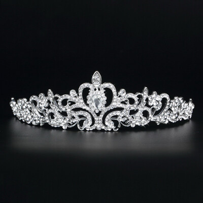 Bridal Princess Austrian Crystal Tiara Wedding Crown Veil Hair Accessory Silver