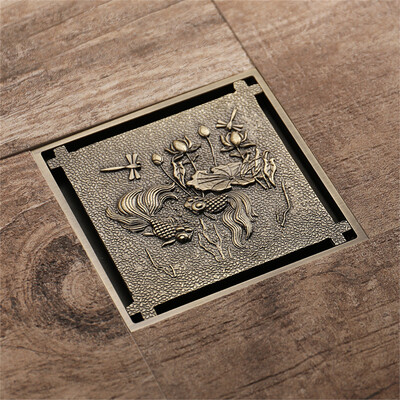 HIDEEP Bathroom accessories Green bronze Fish pattern floor drain
