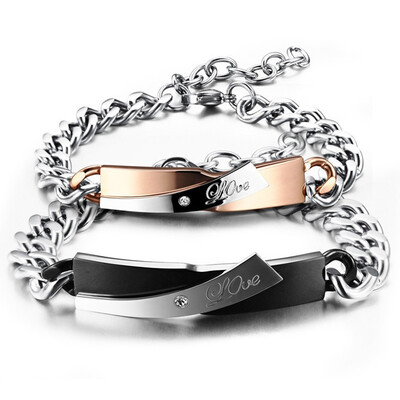 Lovers' Chain Link Bracelets Romantic Black/Gold Color Love Stainless Steel + Cubic Zirconia Bangle Women Men Couples wristband Je
Lovers' Chain Link Bracelets Romantic Black/Gold Color Love Stainless Steel + Cubic Zirconia Bangle Women Men Couples wristband Je
