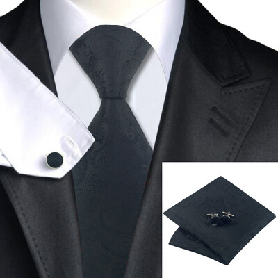 N-0823 Vogue Men Silk Tie Set Black Paisley Necktie Handkerchief Cufflinks Set Ties For Men Formal Wedding Business wholesale
N-0823 Vogue Men Silk Tie Set Black Paisley Necktie Handkerchief Cufflinks Set Ties For Men Formal Wedding Business wholesale