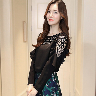 Fort Sheng 2017 new women&39s autumn small shirt hollow hollow leafy chiffon top long-sleeved lace chiffon shirt solid color Han Fan zx1782816 black S
Fort Sheng 2017 new women&39s autumn small shirt hollow hollow leafy chiffon top long-sleeved lace chiffon shirt solid color Han Fan zx1782816 black S