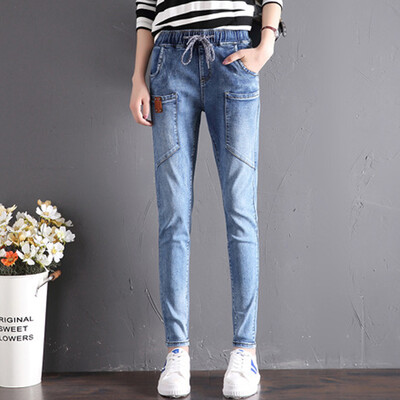 City plus CITYPLUS 2017 autumn&winter new women&39s literature elastic band with harem pants loose big bag wild jeans CWKN179452 light blue 27