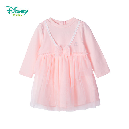京东超市迪士尼（Disney）女童新品甜美可爱蝴蝶结拼接网纱长袖连衣裙宝宝公主裙191Q673 浅粉 24个月/身高90cm