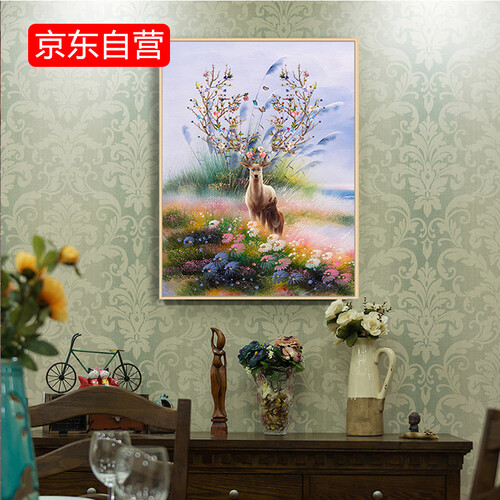 京东超市美誉度 装饰画  简约现代挂画  客厅沙发背景墙壁画    简欧北欧风格墙画 麋鹿 60*90