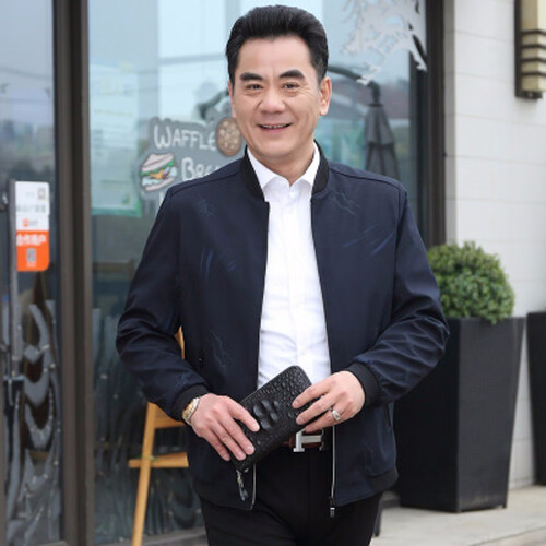 富贵鸟中年夹克男2019春季新款休闲商务男士外套父亲装 40岁中老年上衣服60岁秋装加肥加大爸爸装 藏青色 L